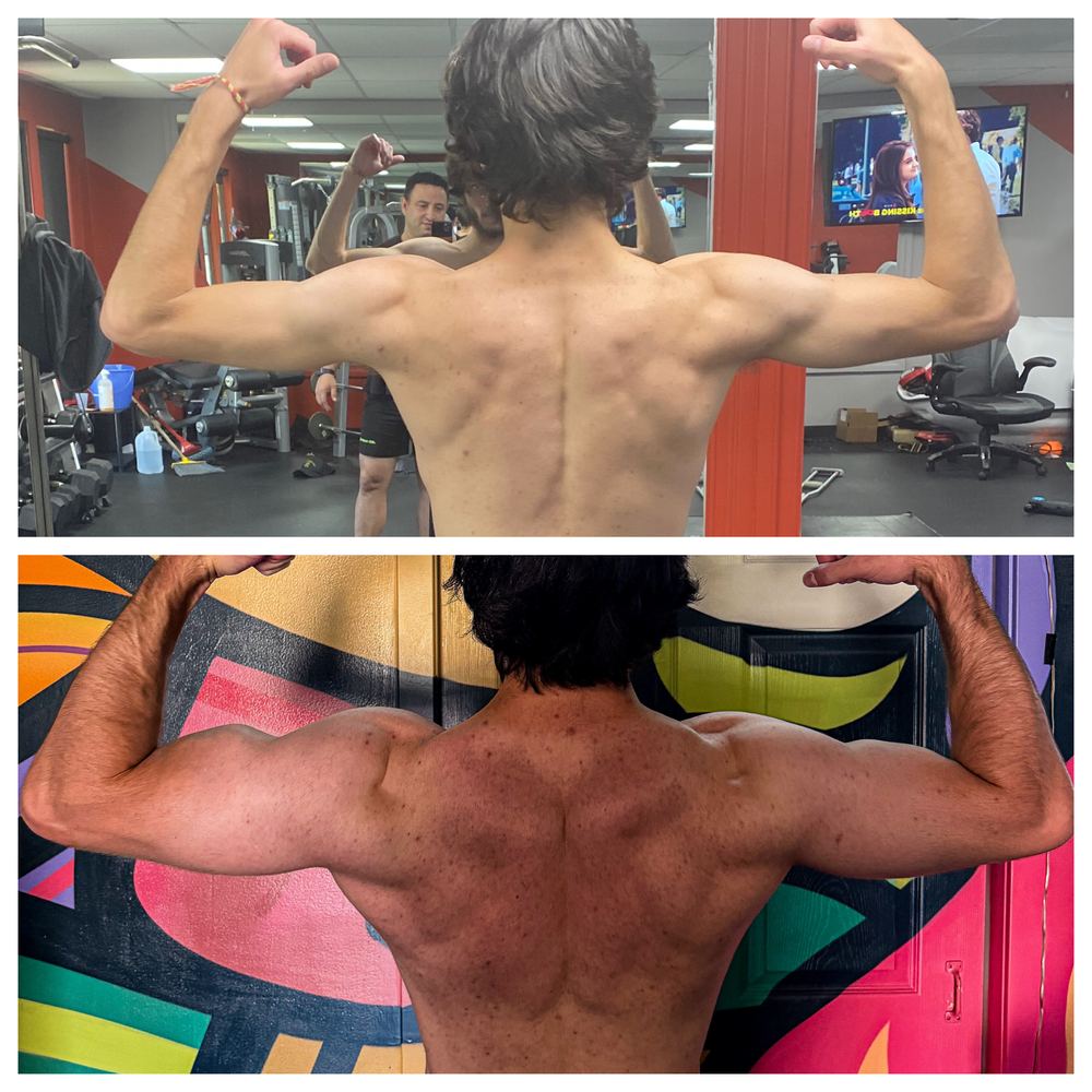 Before and after transformation of an Incinerate client: muscle gain