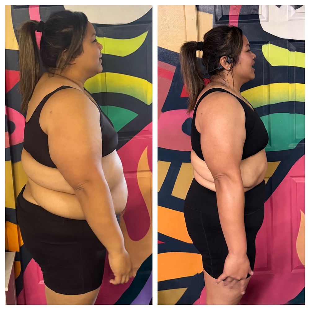 Before and after transformation of an Incinerate client: fat loss