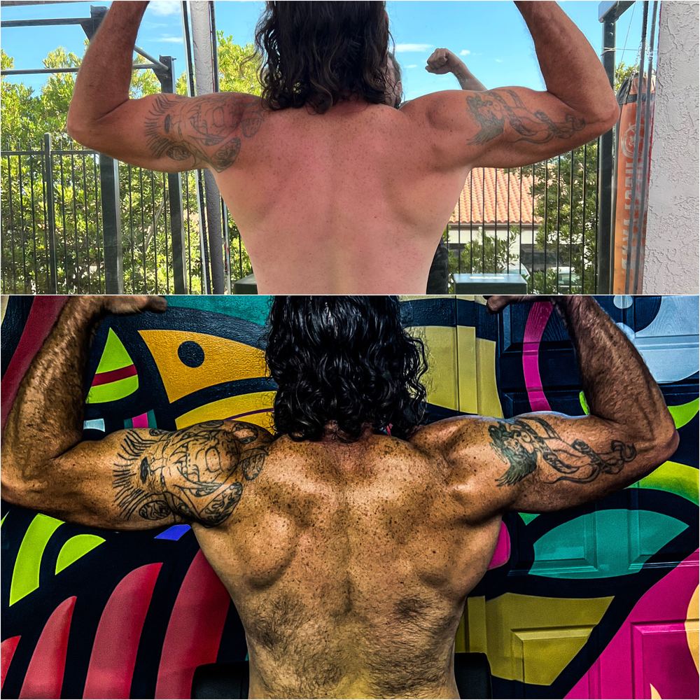 Before and after transformation of an Incinerate client: muscle gain