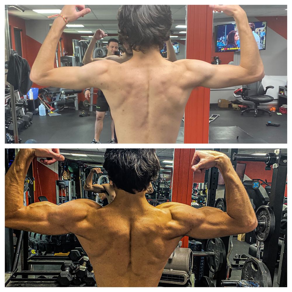 Before and after transformation of an Incinerate client: muscle gain