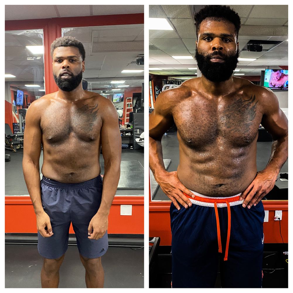 Before and after transformation of an Incinerate client: strength and size